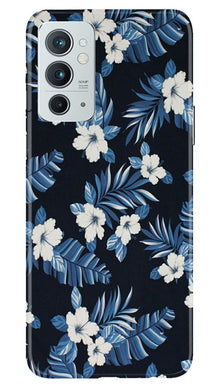 White flowers Blue Background2 Mobile Back Case for OnePlus 9RT 5G (Design - 15)
