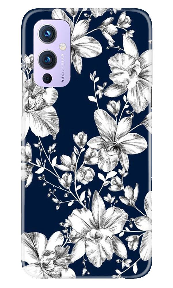 White flowers Blue Background Case for OnePlus 9