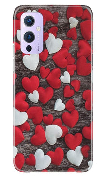 Red White Hearts Mobile Back Case for OnePlus 9  (Design - 105)