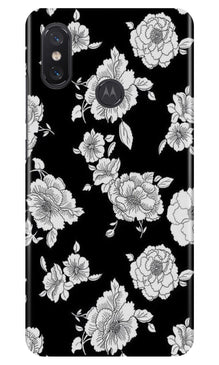 White flowers Black Background Case for Moto One Power