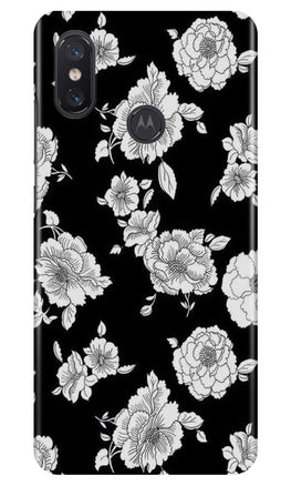 White flowers Black Background Case for Moto One Power