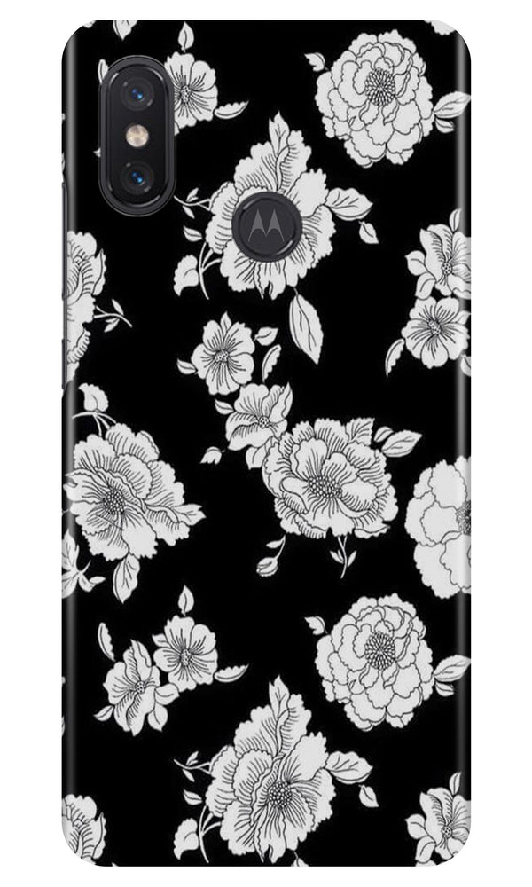 White flowers Black Background Case for Moto One Power