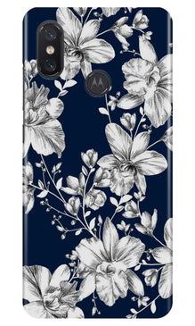 White flowers Blue Background Case for Moto One Power