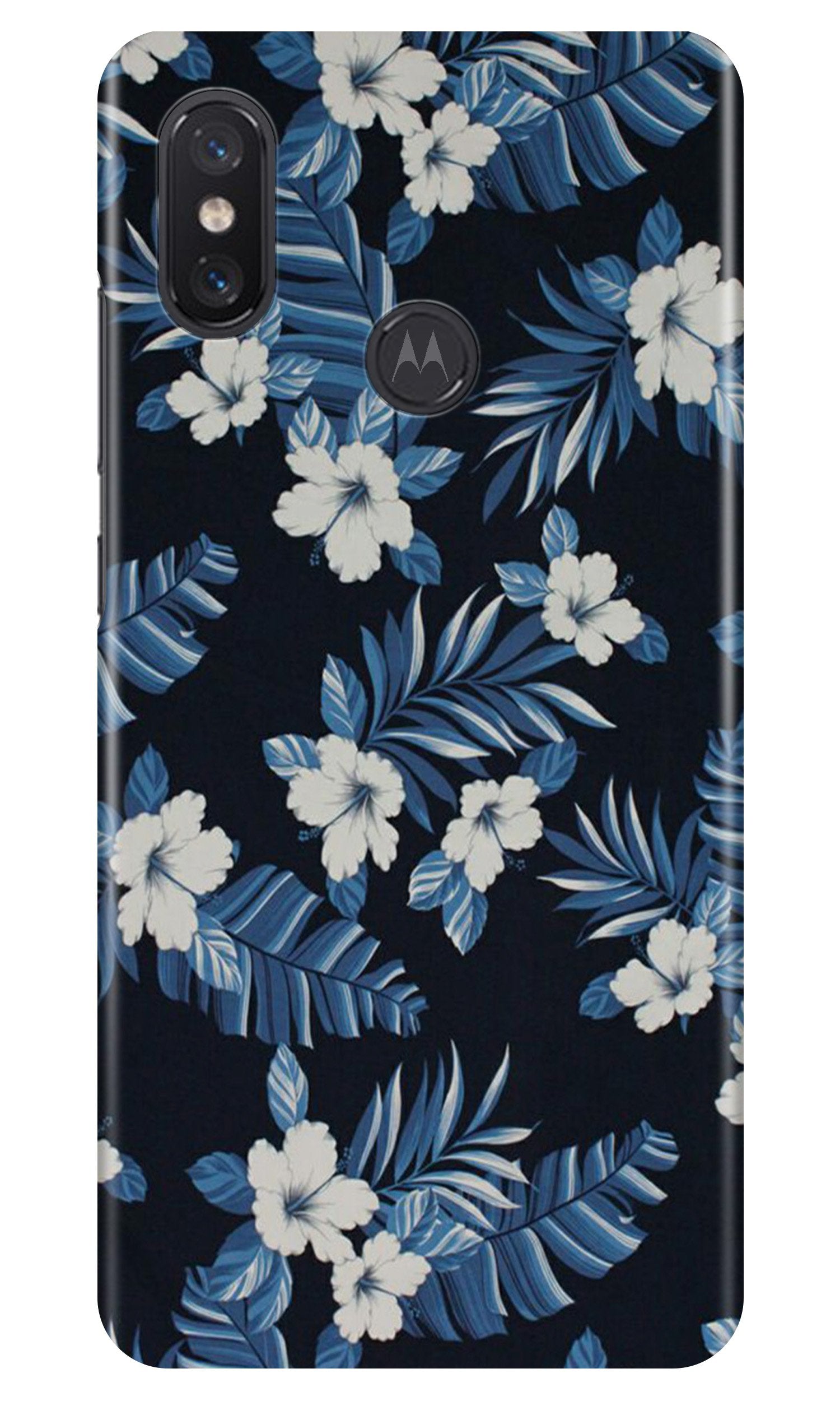 White flowers Blue Background2 Case for Moto One Power