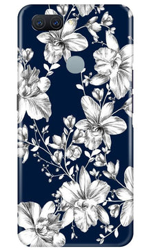 White flowers Blue Background Mobile Back Case for Oppo A11K (Design - 14)