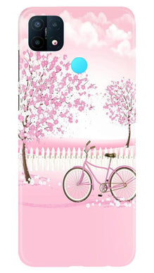 Pink Flowers Cycle Mobile Back Case for Oppo A15  (Design - 102)