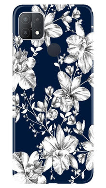 White flowers Blue Background Mobile Back Case for Oppo A15s (Design - 14)