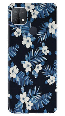 White flowers Blue Background2 Mobile Back Case for Oppo A15s (Design - 15)