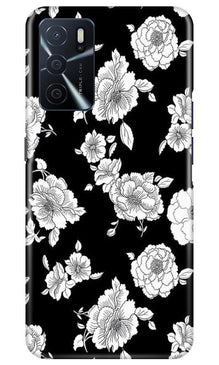 White flowers Black Background Mobile Back Case for Oppo A16 (Design - 9)