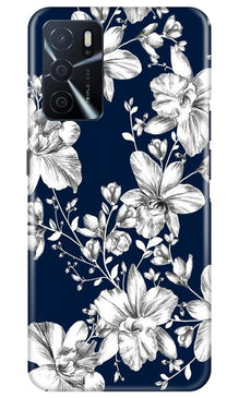 White flowers Blue Background Mobile Back Case for Oppo A16 (Design - 14)