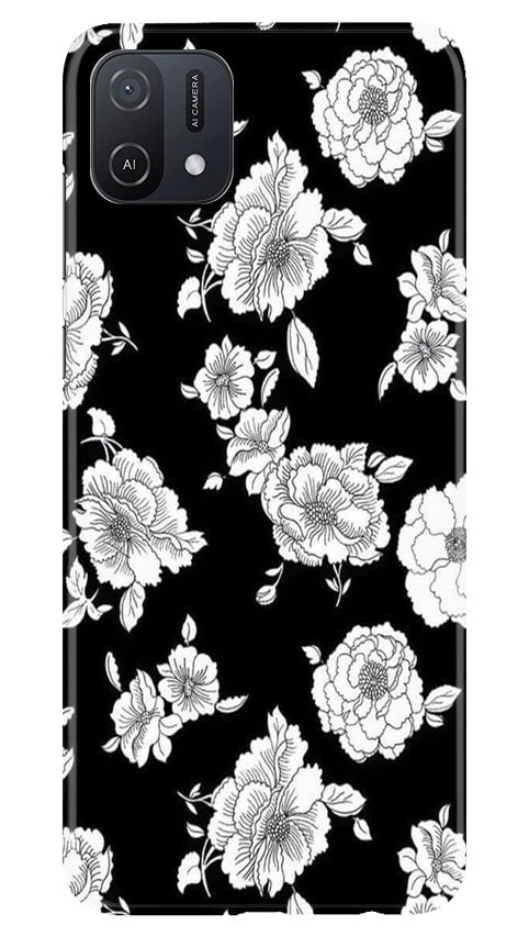 White flowers Black Background Case for Oppo A16K
