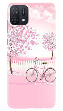 Pink Flowers Cycle Mobile Back Case for Oppo A16e  (Design - 102)