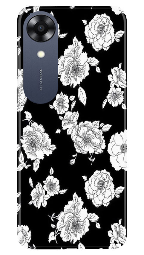White flowers Black Background Case for Oppo A17K