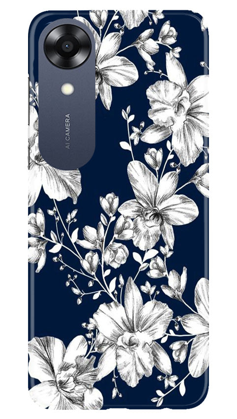 White flowers Blue Background Case for Oppo A17K