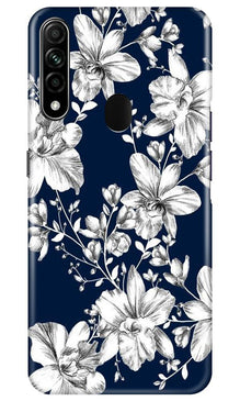 White flowers Blue Background Mobile Back Case for Oppo A31 (Design - 14)