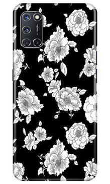 White flowers Black Background Mobile Back Case for Oppo A52 (Design - 9)