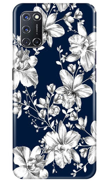White flowers Blue Background Mobile Back Case for Oppo A52 (Design - 14)