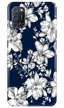 White flowers Blue Background Mobile Back Case for Oppo A72 (Design - 14)