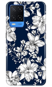 White flowers Blue Background Mobile Back Case for Oppo A54 (Design - 14)
