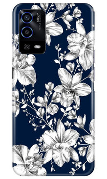 White flowers Blue Background Mobile Back Case for Oppo A55 (Design - 14)