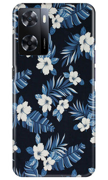 White flowers Blue Background2 Mobile Back Case for Oppo A57 (Design - 15)