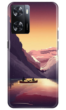 Mountains Boat Mobile Back Case for Oppo A57 (Design - 150)
