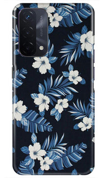 White flowers Blue Background2 Mobile Back Case for Oppo A74 5G (Design - 15)