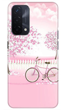 Pink Flowers Cycle Mobile Back Case for Oppo A74 5G  (Design - 102)