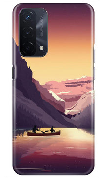 Mountains Boat Mobile Back Case for Oppo A74 5G (Design - 181)