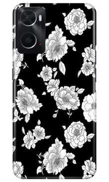 White flowers Black Background Mobile Back Case for Oppo A96 (Design - 9)