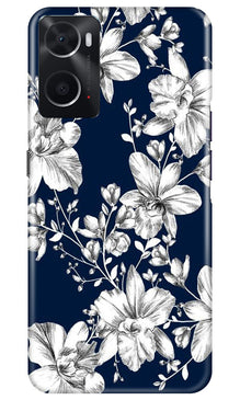 White flowers Blue Background Mobile Back Case for Oppo A76 (Design - 14)