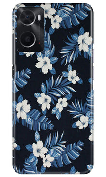 White flowers Blue Background2 Mobile Back Case for Oppo A96 (Design - 15)