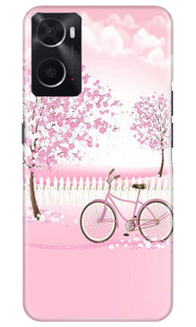 Pink Flowers Cycle Mobile Back Case for Oppo A96  (Design - 102)