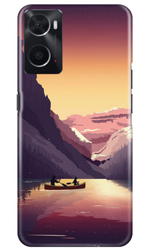 Mountains Boat Mobile Back Case for Oppo A96 (Design - 150)