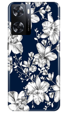White flowers Blue Background Mobile Back Case for Oppo A77s (Design - 14)