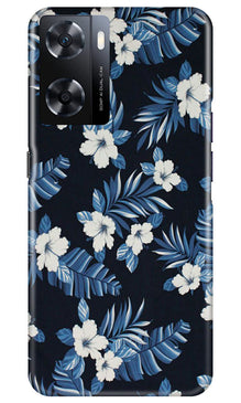 White flowers Blue Background2 Mobile Back Case for Oppo A77s (Design - 15)