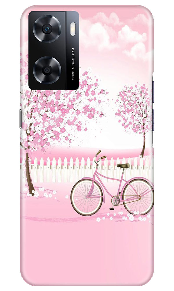 Pink Flowers Cycle Case for Oppo A77s  (Design - 102)
