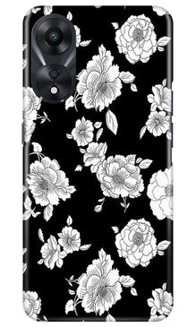 White flowers Black Background Mobile Back Case for Oppo A78 5G (Design - 9)