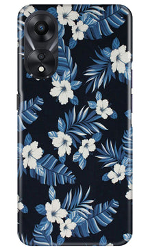 White flowers Blue Background2 Mobile Back Case for Oppo A78 5G (Design - 15)