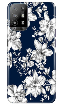 White flowers Blue Background Mobile Back Case for Oppo A94 (Design - 14)