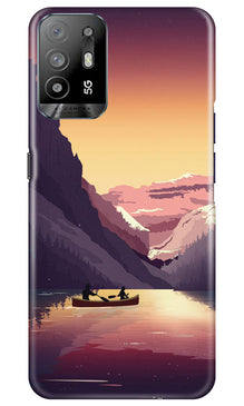Mountains Boat Mobile Back Case for Oppo A94 (Design - 150)