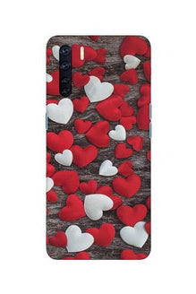 Red White Hearts Mobile Back Case for Oppo F15  (Design - 105)
