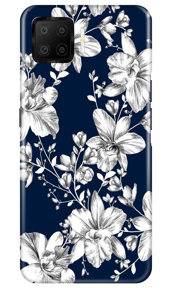 White flowers Blue Background Case for Oppo F17