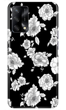White flowers Black Background Mobile Back Case for Oppo F19 (Design - 9)