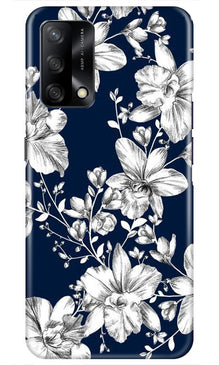 White flowers Blue Background Mobile Back Case for Oppo F19 (Design - 14)