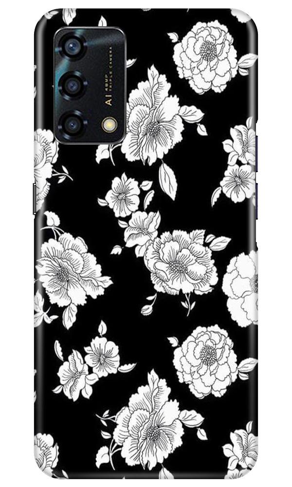 White flowers Black Background Case for Oppo F19s