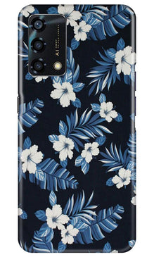 White flowers Blue Background2 Mobile Back Case for Oppo F19s (Design - 15)