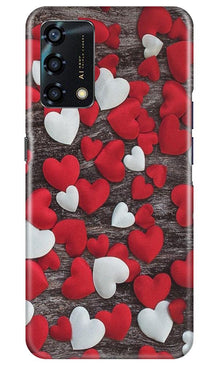 Red White Hearts Mobile Back Case for Oppo F19s  (Design - 105)