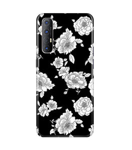 White flowers Black Background Case for Oppo Reno3 Pro