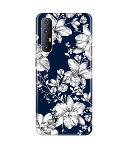 White flowers Blue Background Case for Oppo Reno3 Pro